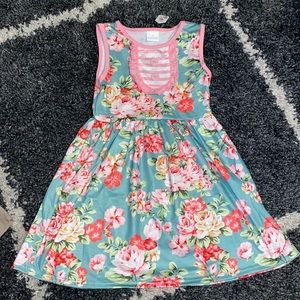 Floral Kids Casual Dress - Pink and Green